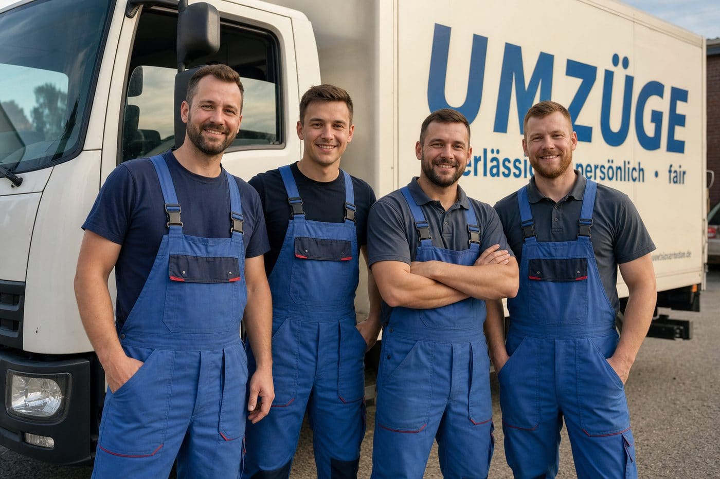Das Team von Flink & Fleißig vor dem Umzugs-LKW